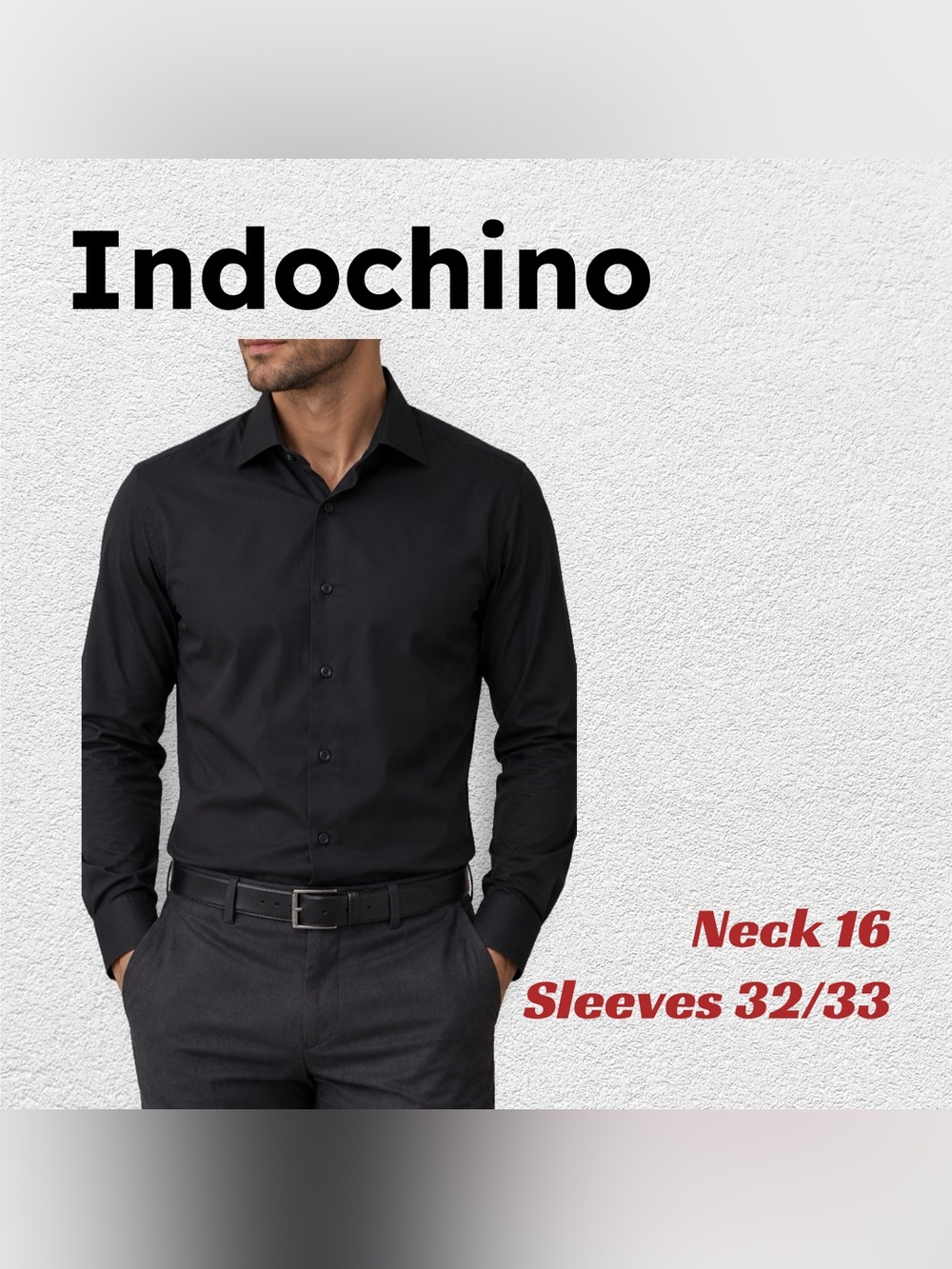🇨🇦👍VGUC INDOCHINO | N16 S32/34 | Elegant Slim fit custom made Black Dress Shirt